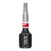 This is a Milwaukee brand 3/32 inch hex driver bit. The bit is metallic with a cylindrical tip and a black, hexagonal base. A red and white label with the Milwaukee logo is wrapped around its middle.