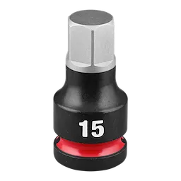 SHOCKWAVE Impact Duty 1/2" Drive 2" Hex 15mm Bit Socket features a black body with a red ring and a visible number 15.