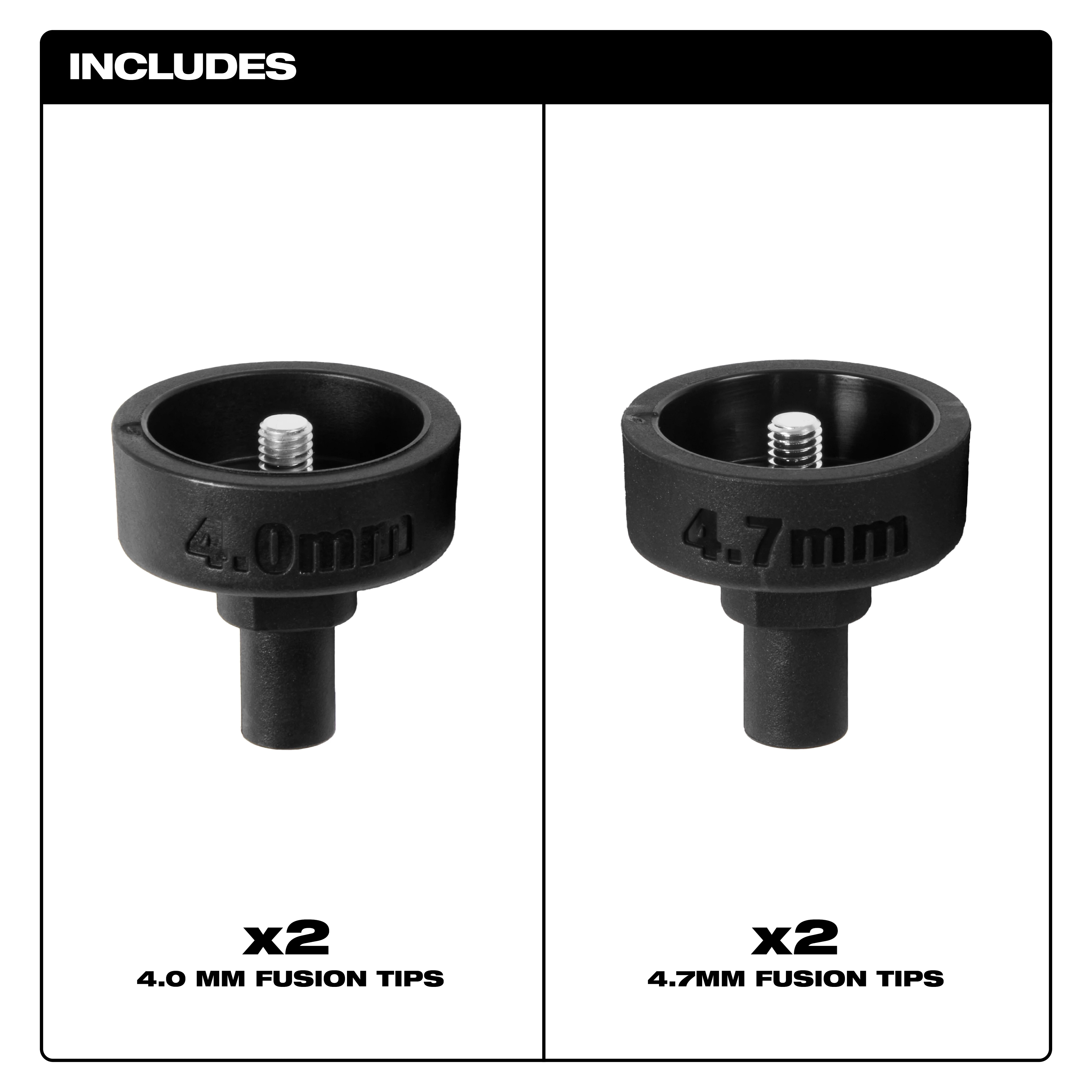 The product image of MX FUEL™ 15' Electrofusion Leads includes two 4.0mm fusion tips and two 4.7mm fusion tips, displayed side by side.