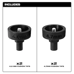 The product image of MX FUEL™ 15' Electrofusion Leads includes two 4.0mm fusion tips and two 4.7mm fusion tips, displayed side by side.