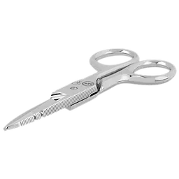 Electrician Scissors featuring stainless steel blades, serrated edges for better grip, and ergonomic handles for comfort.