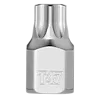 The image is of a 1/4" Drive T47 Low-Profile TORX Bit Socket. It features a shiny, metallic finish with the marking "T47" etched on the side, indicating its size and type. The bit socket is designed for use with TORX screws.