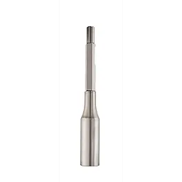 GROUND%20ROD%20DRIVER, a metal tool attachment with a hexagonal shaft and a cylindrical body used for driving ground rods into the soil.