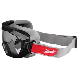 Non-Vented Goggles - Gray Dual Coat Lens with a gray strap and black frame. The strap features a red section with a logo.