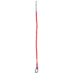 Red 10-20LB Extended Reach Locking Tool Lanyard, featuring a coiled, extendable design with loops on both ends and a carabiner clip.