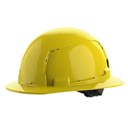 BOLT Yellow Full Brim Vented Hard Hat w/4pt Ratcheting Suspension (USA) - Type 1, Class C on a plain background