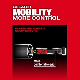 M12 FUEL 1/4" Straight Die Grinder shown grinding inside a pipe with text highlighting more comfortable grip.