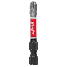Image of a SHOCKWAVE™ 2" Impact Duty Pozidriv #3 Power Bit. The bit is metal with hexagonal ends, featuring a red Milwaukee-branded band around the middle. It is designed for high-impact usage.