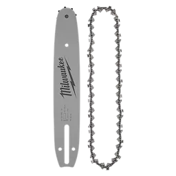 10" Low Profile saw chain and guide bar set, showcasing a metal bar and a matching chain placed side by side.