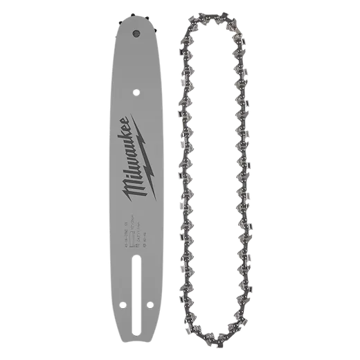 10" Low Profile saw chain and guide bar set, showcasing a metal bar and a matching chain placed side by side.