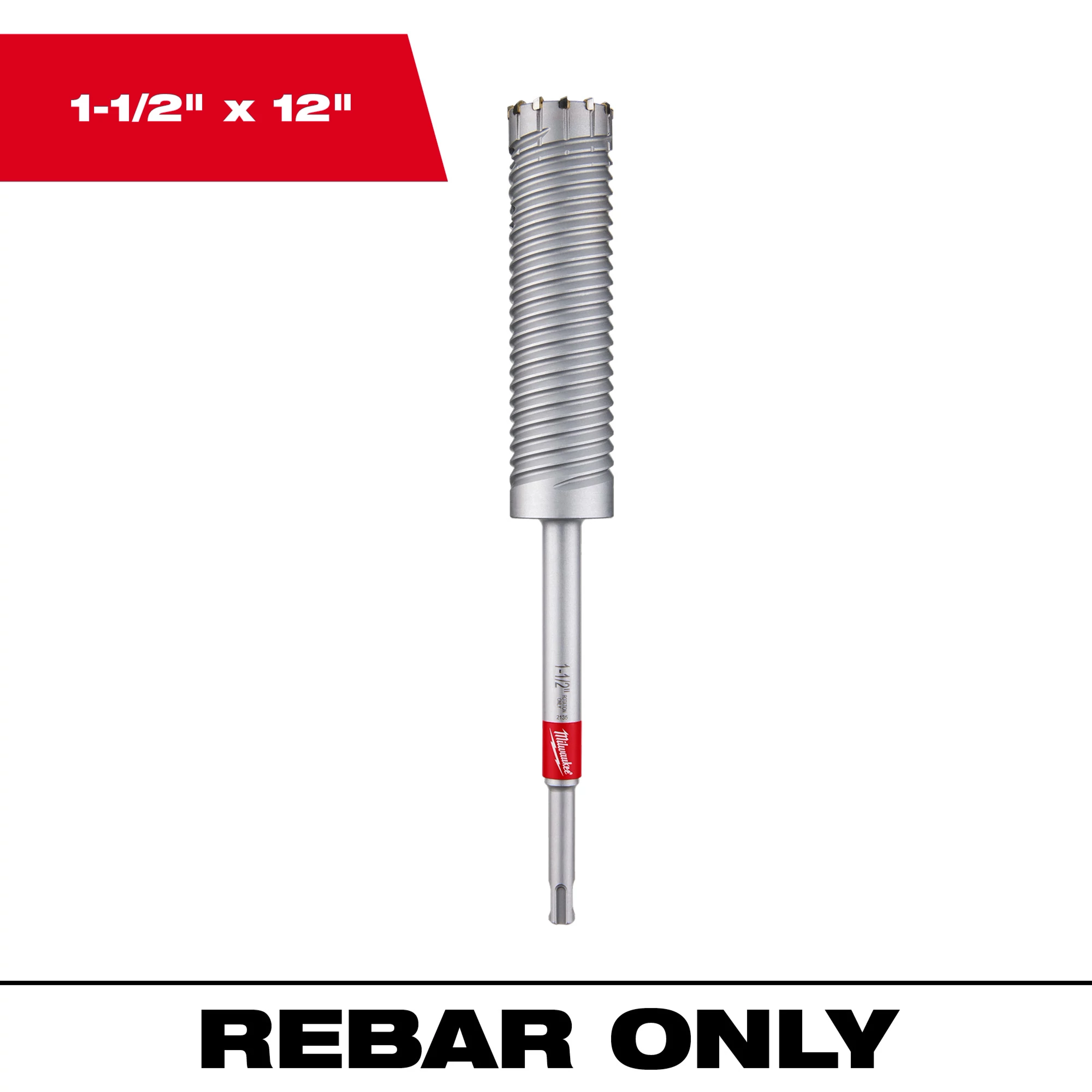 Rebar Cutter Image Reel, 1-1/2" x 12", designed exclusively for cutting rebar, with a spiral body and cutting teeth at the end.