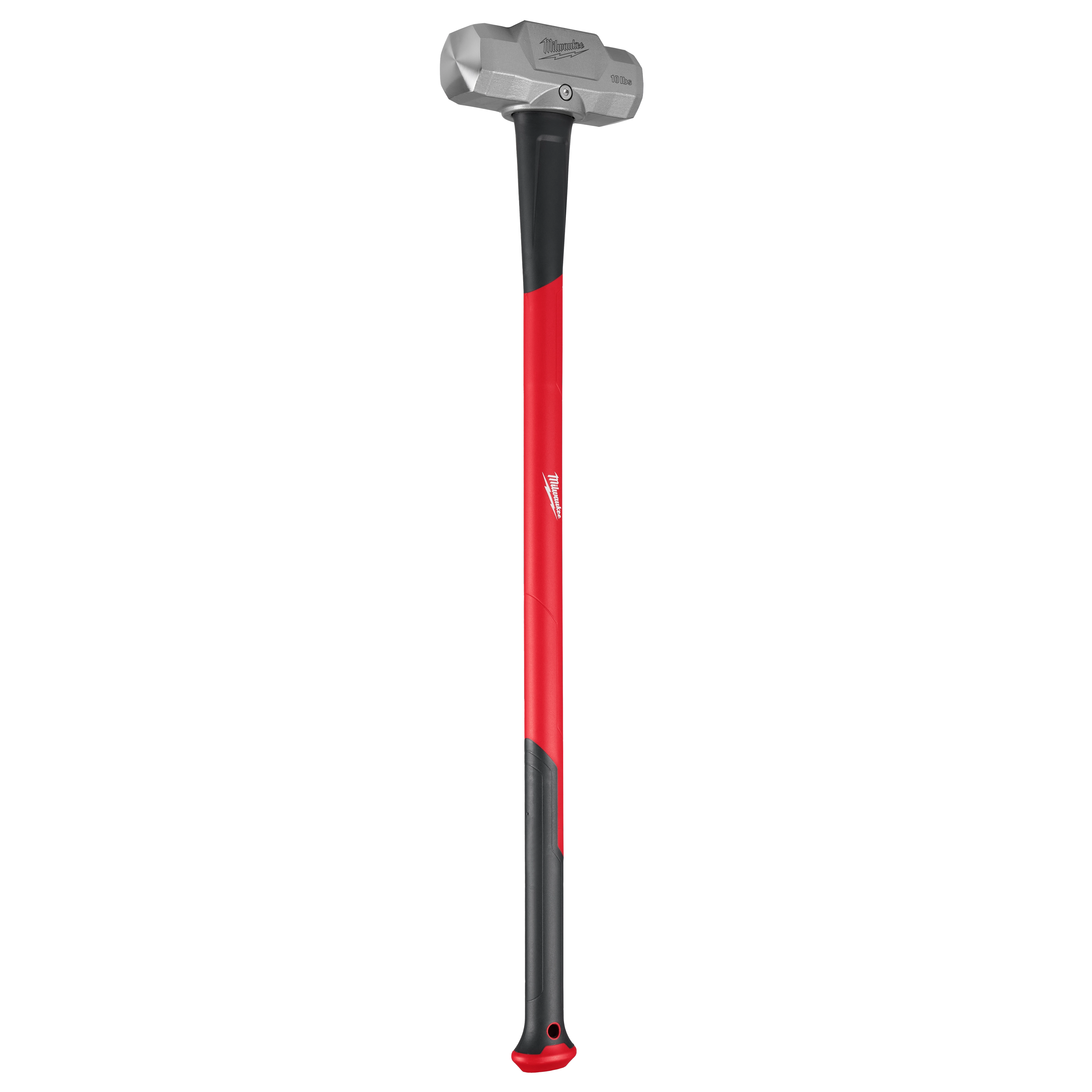 The 10lb Sledge Hammer (36" Handle) features a reinforced steel head and a long red and black handle designed for durability and effective force application. Suitable for heavy-duty tasks, this tool ensures maximum impact with its sturdy construction and ergonomic design.