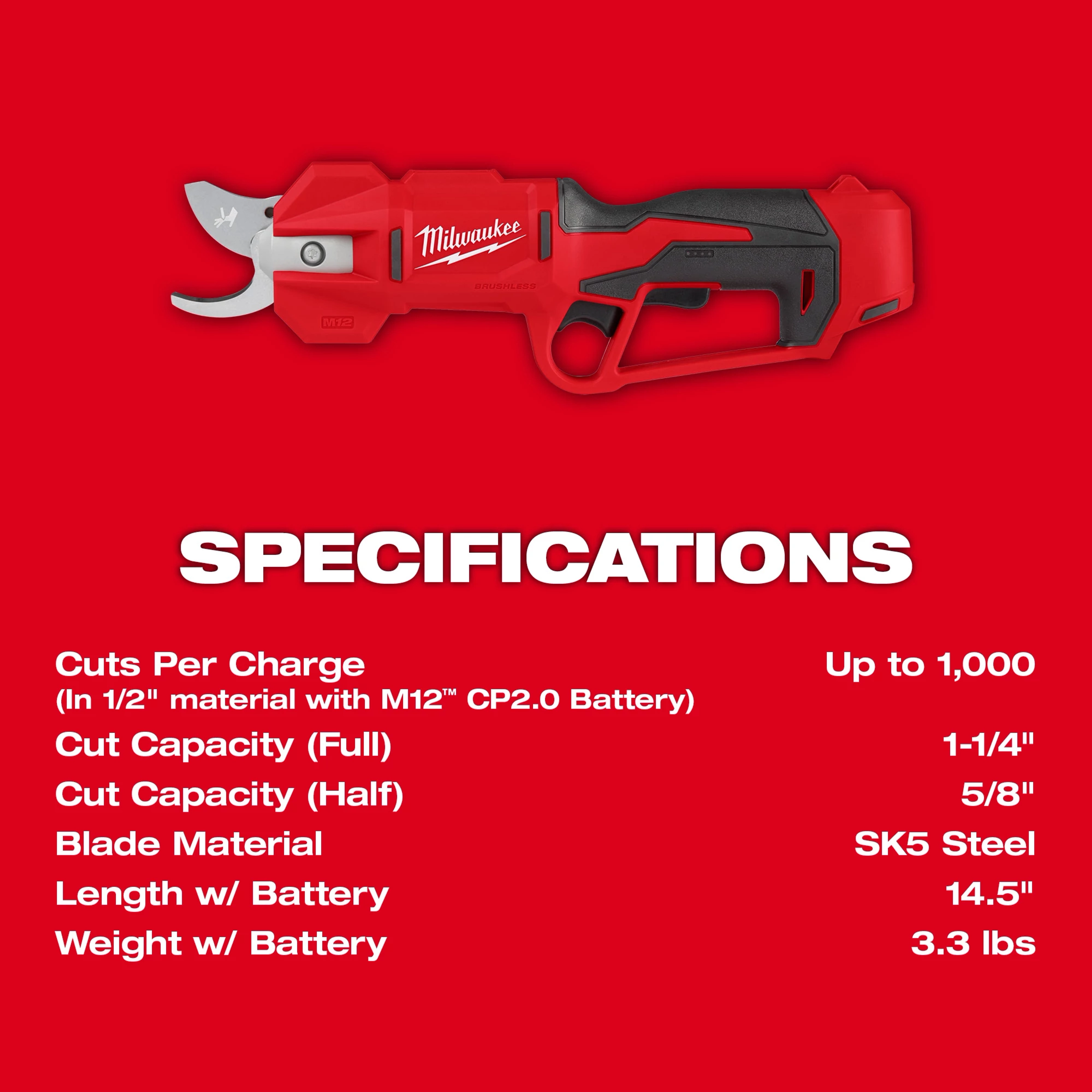 M12™ Brushless Pruning Shears Specifications Tiles