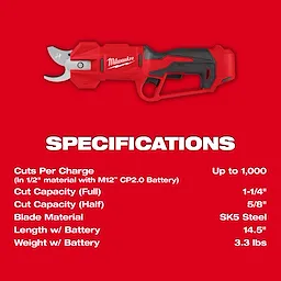 M12™ Brushless Pruning Shears Specifications Tiles