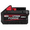 M18 REDLITHIUM FORGE XC8.0 Battery Pack, black and red, showing side view with labeled specifications and connection points.