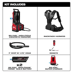 MX FUEL™ Backpack High Cycle Concrete Vibrator Kit w/ 7' Whip / 1.75" Head