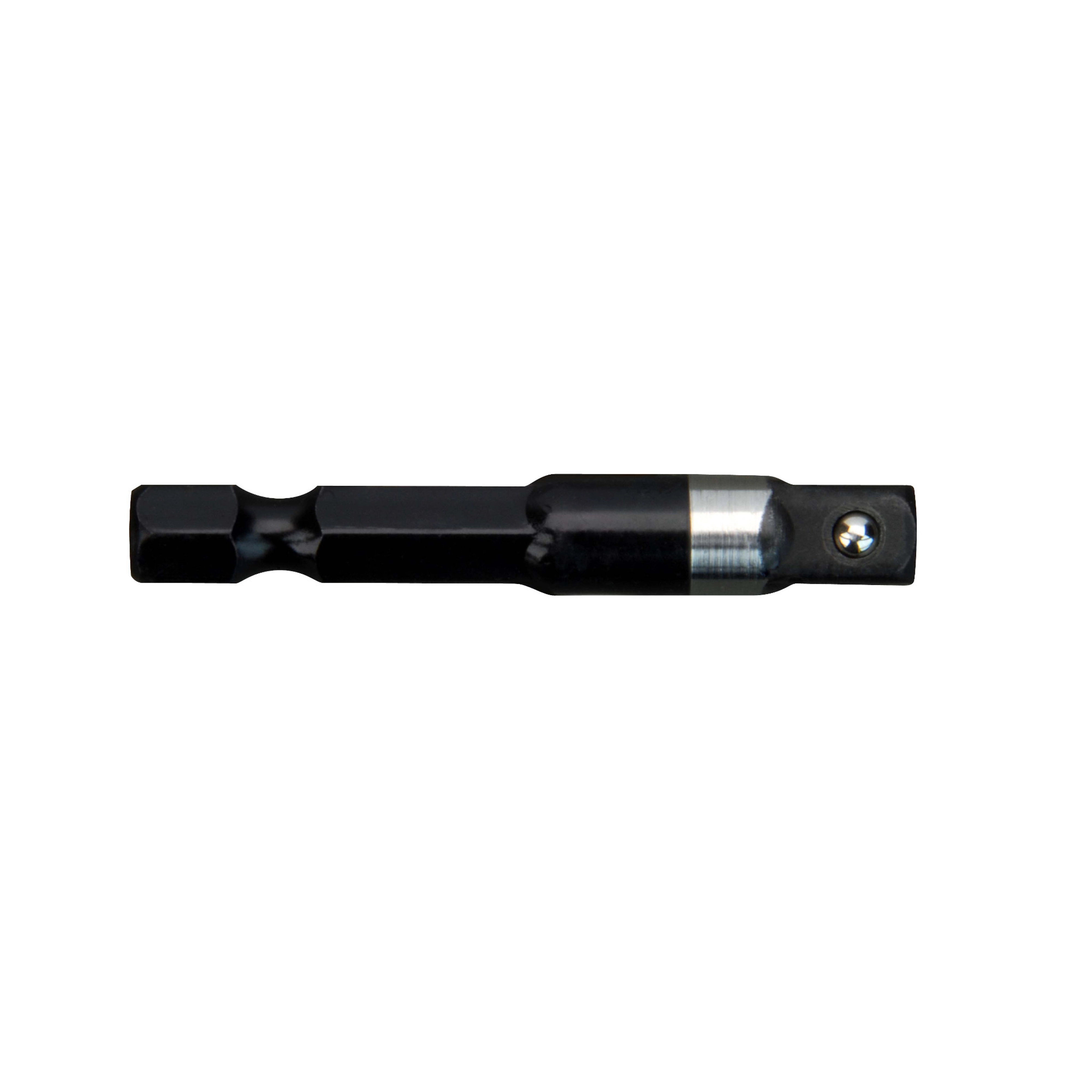 SHOCKWAVE 1/4" HEX SHANK TO 1/4" SOCKET adapter in black, designed for impact drivers, with a durable and compact design.