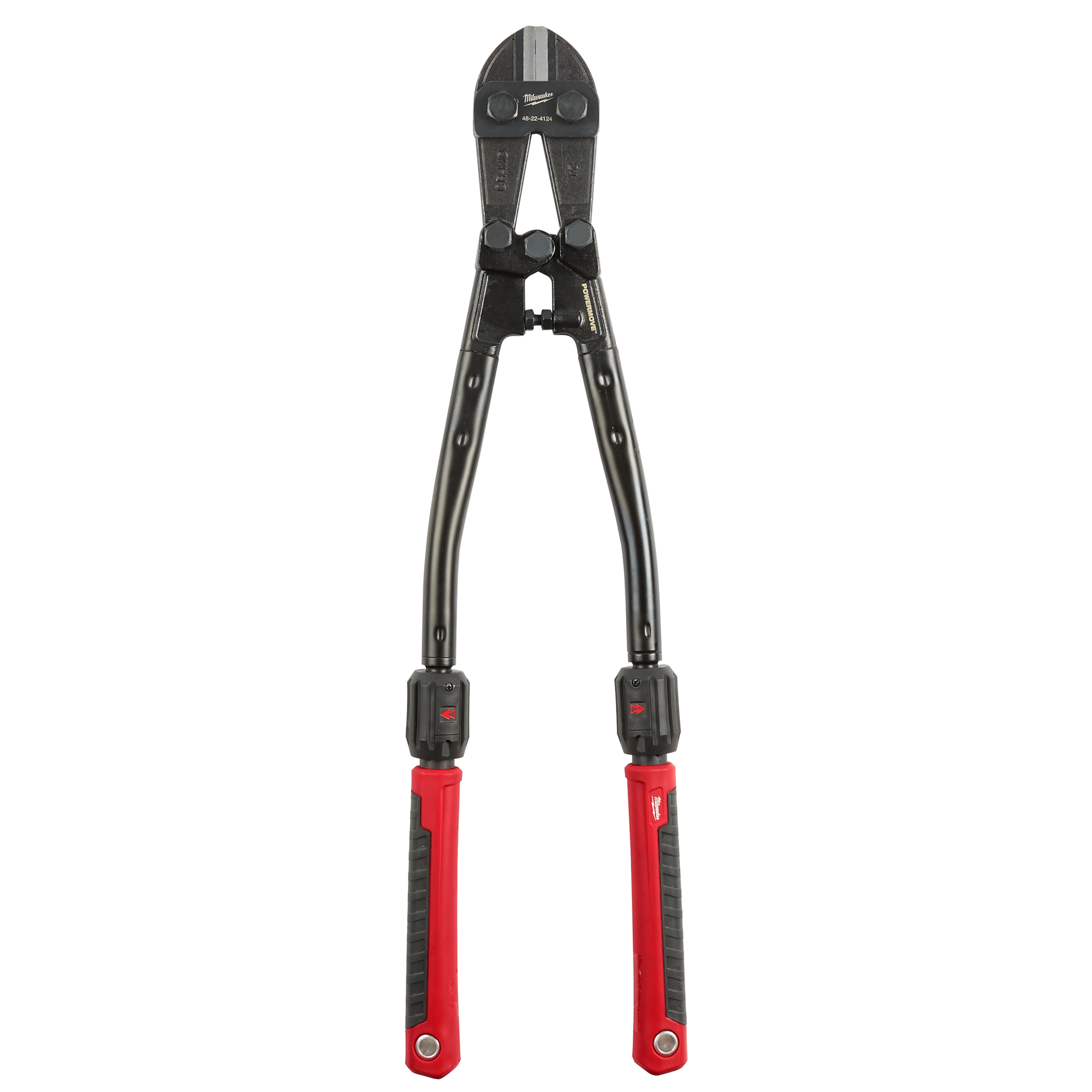 The 24" Adaptable Bolt Cutter with POWERMOVE™ features black jaws and red-and-black handles designed for cutting through tough materials. The bolt cutter has adjustable bolts and ergonomic grips for comfort and efficiency during use.
