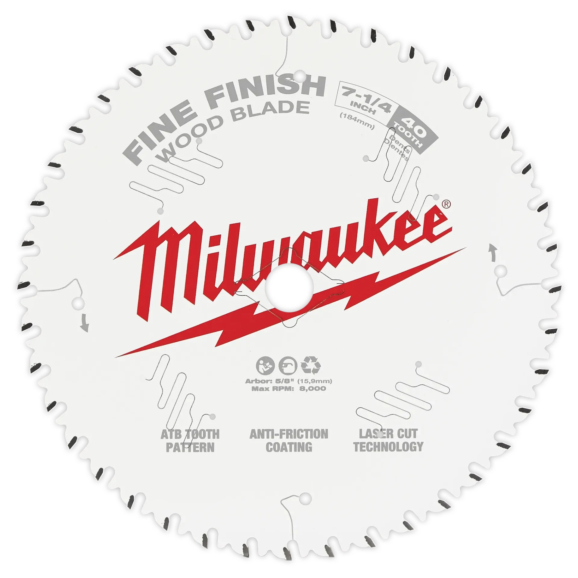 Product image for Milwaukee 48-40-0726 7-1/4" 40T Fine Finish Circular Saw Blade