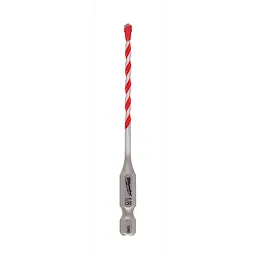 1/8" X 1-1/2" X 3-1/2" Hammer Drill Bit with a red and silver spiral design and a hexagonal shank for masonry drilling.