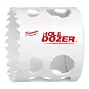 RANGE OF Hole Dozer Bi-Metal Hole Saw 2-1/8" is a white hole saw with sharp teeth and multiple circular cutouts, branded "Hole Dozer" in red.
