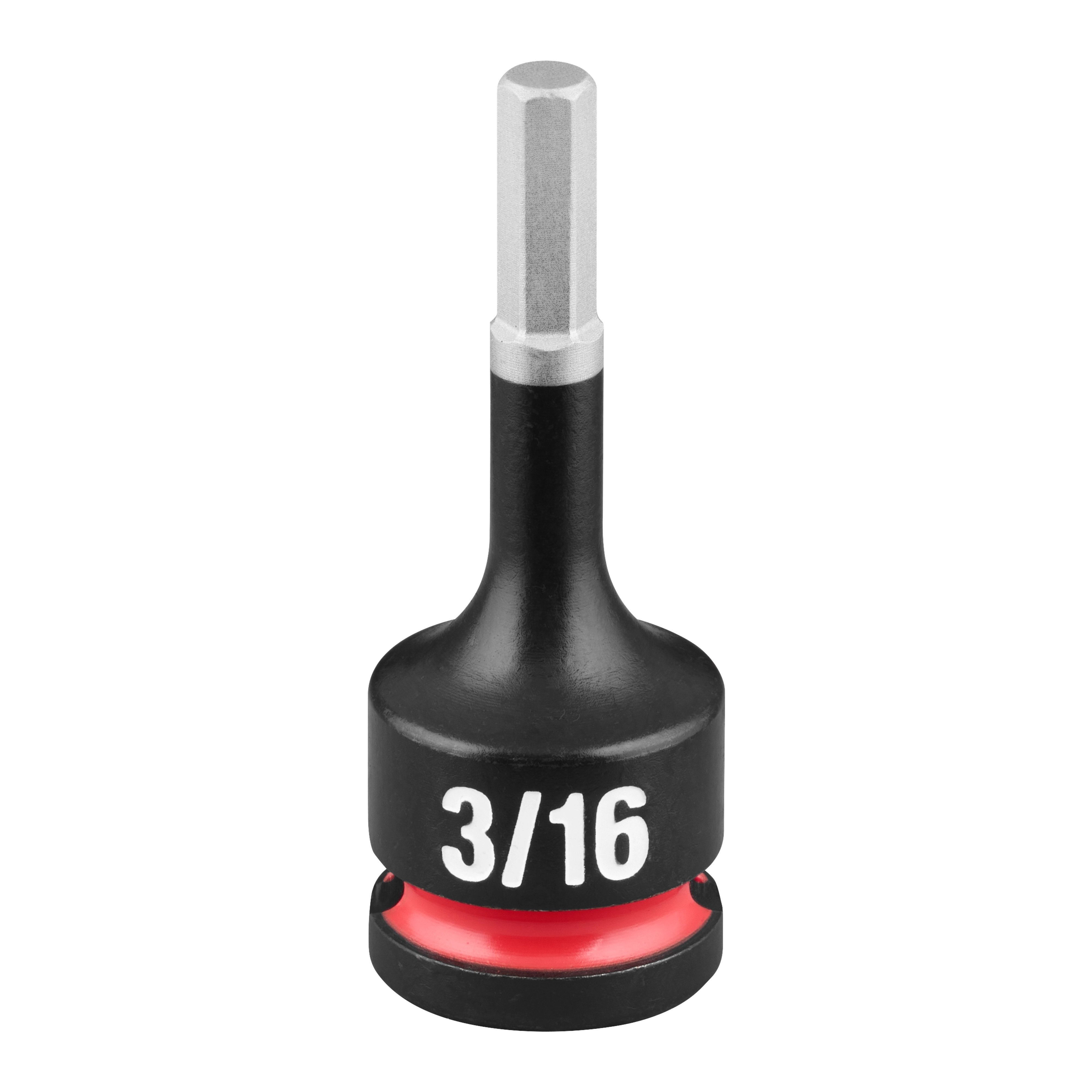 SHOCKWAVE Impact Duty 3/8" Drive 2" Hex 3/16" Bit Socket features a black body with "3/16" printed in white.