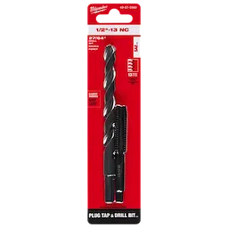 1/2"-13 Straight Flute Plug Tap and 27/64" Drill Bit in red packaging. Includes black tap and drill bit with product specifications.