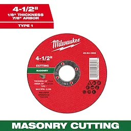 4-1/2" x 1/8" x 7/8" Masonry Cut Off Wheel - Type 1, red with a center hole, labeled for cutting masonry with max RPM 13,300.