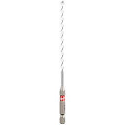 5/32" x 4" x 6" SHOCKWAVE Impact Duty Carbide Multi-Material Drill Bit, featuring a spiral design and silver body with a red band.