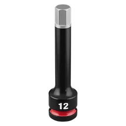 SHOCKWAVE Impact Duty 1/2" Drive 4" Hex 12mm Bit Socket standing upright on a plain background.