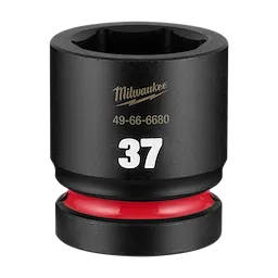 SHOCKWAVE Impact Duty 1" Drive 37mm Standard 6 Point Socket standing upright with 37 marking and red ring near base.