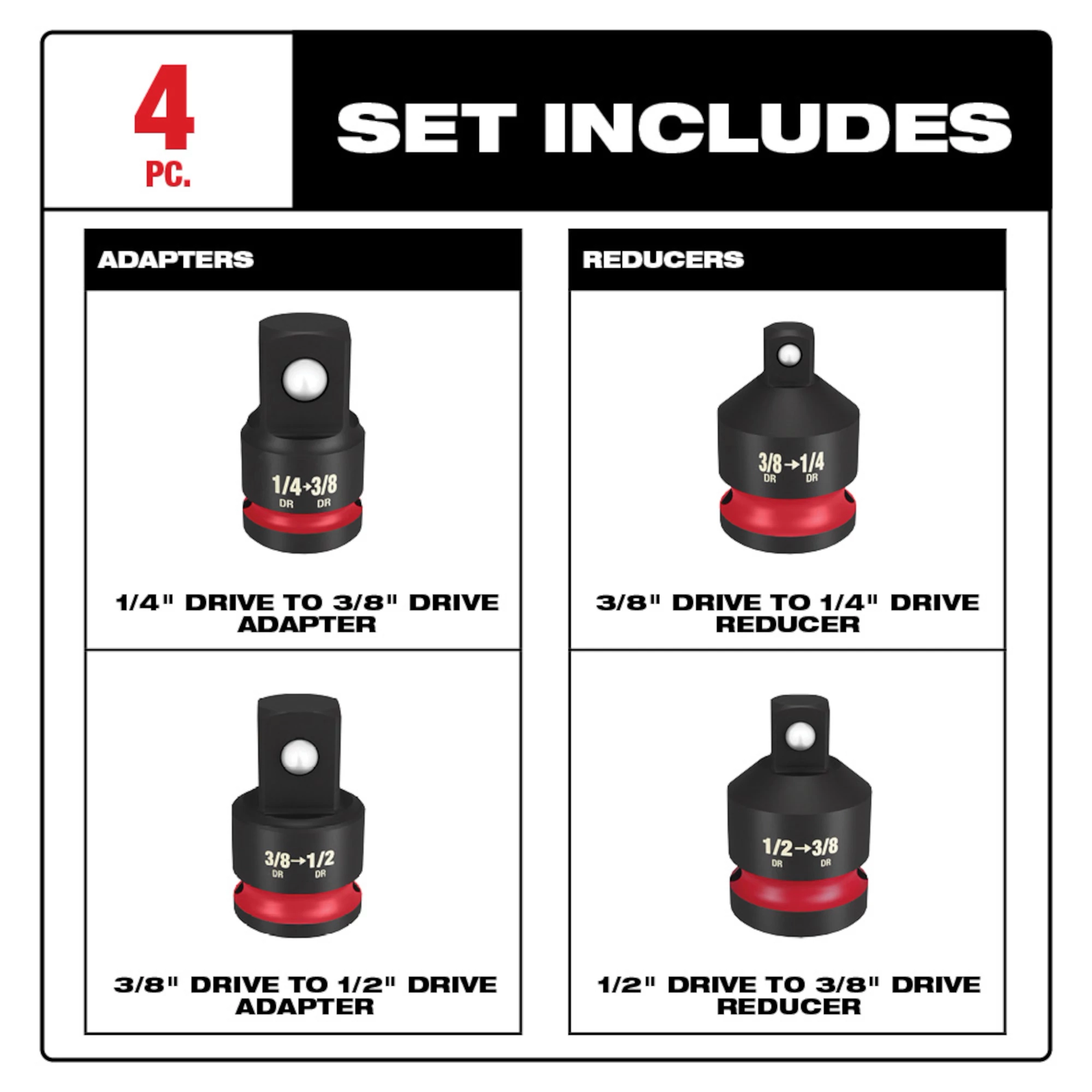 49-66-6742 SHOCKWAVE Impact Duty(TM) 1/4"-1/2"Drive  Adapter Set