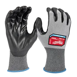 Cut Level 2 High Dexterity Polyurethane Dipped Gloves - XXL with black palms and gray fabric on the back, featuring a red label.
