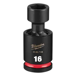 Black SHOCKWAVE Impact Duty 1/2" Drive 16MM Standard Swivel Socket standing upright with a red band near the base.