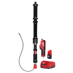 M12 TRAPSNAKE 4' Urinal Auger with battery, charger, and red handle attachment, featuring a flexible metal cable.