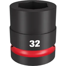 1" DR 32MM STD IMPACT SOCKET, a heavy-duty black impact socket labeled with "32" in white text and featuring a red band near the base.