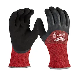 Cut Level 4 Winter Dipped Gloves - XL, shown in red and black, with reinforced palms and fingers for extra protection and grip.