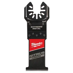 NITRUS CARBIDE Extreme Metal Universal Fit OPEN-LOK Multi-Tool Blade, featuring a black metal cutting edge with a red and silver label.