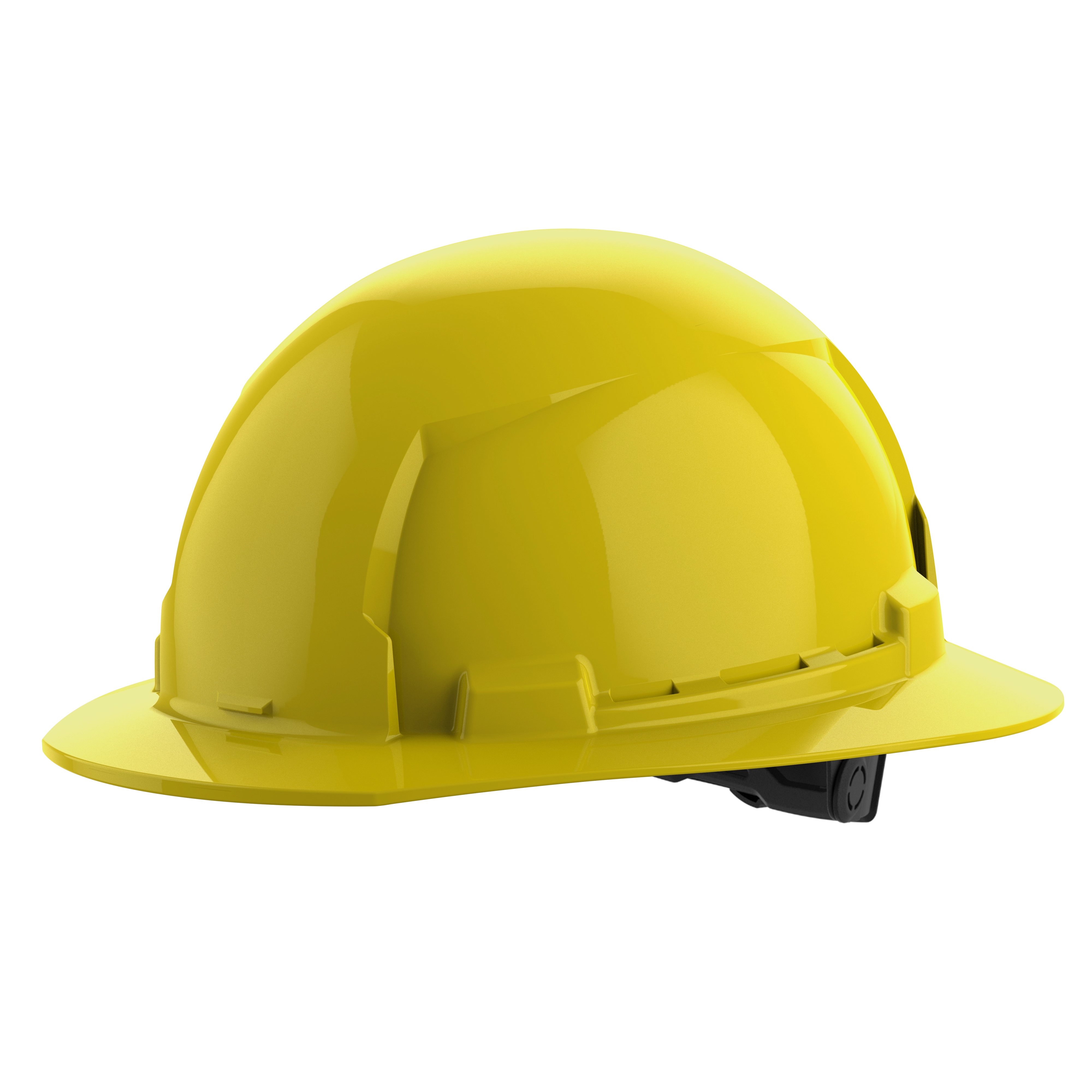 BOLT Yellow Full Brim Hard Hat w/6pt Ratcheting Suspension (USA) - Type 1, Class E on a plain white background