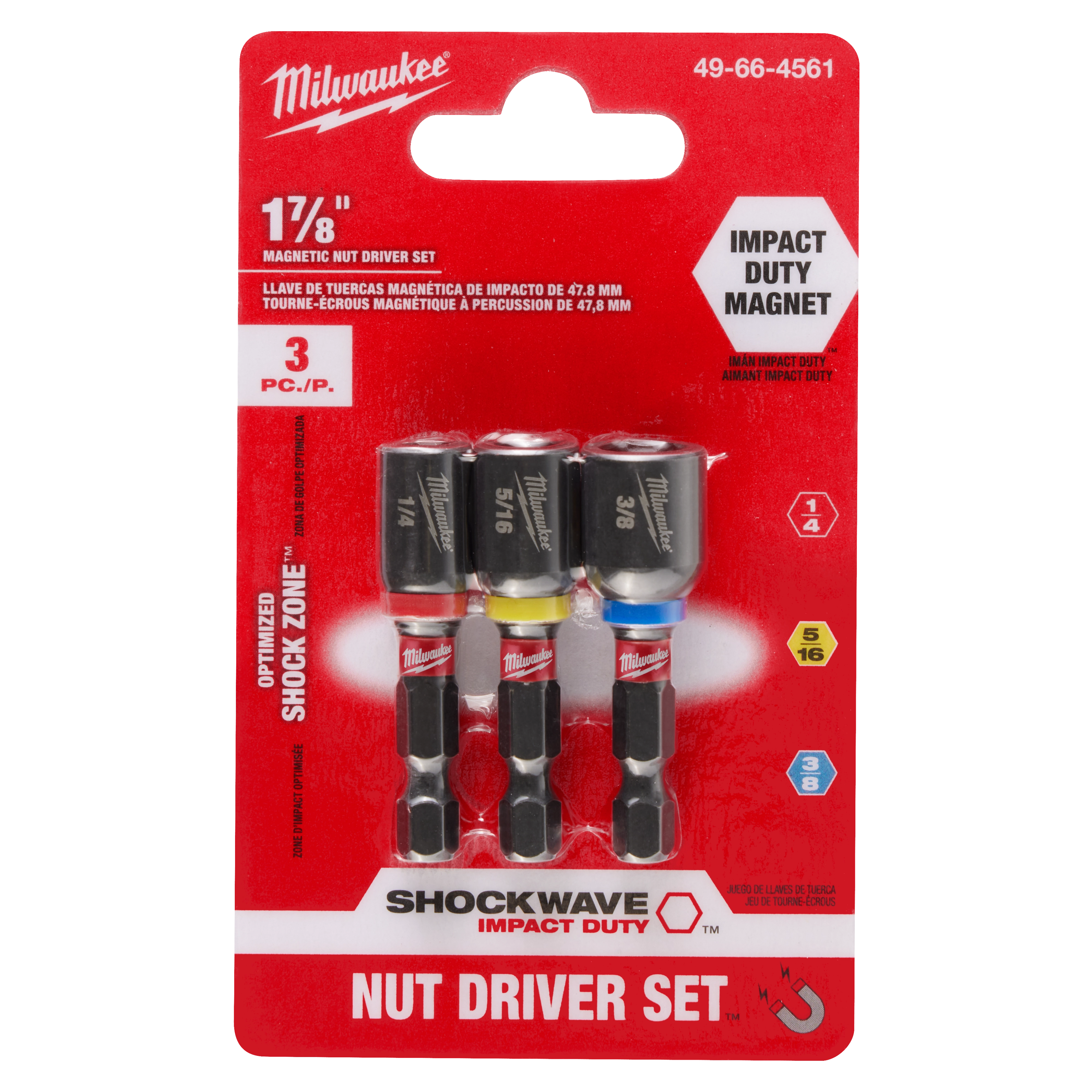 SHOCKWAVE Impact Duty 1-7/8" Magnetic Nut Driver Set 3PC in packaging, featuring three nut drivers with different color bands.