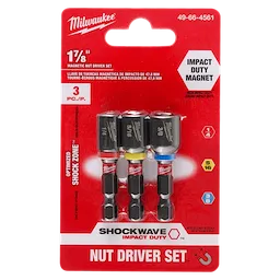 SHOCKWAVE Impact Duty 1-7/8" Magnetic Nut Driver Set 3PC in packaging, featuring three nut drivers with different color bands.