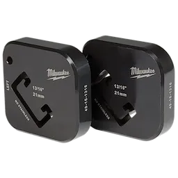 13/16" x 1-5/8" Single Strut Shearing Dies, black in color, with engraved "Milwaukee" logo and specifications on each die.