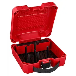 Red Hole Dozer Empty Kit Case with black handle and compartments, open to show interior storage for tools.