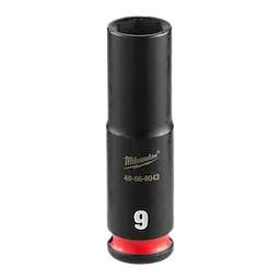 SHOCKWAVE Impact Duty 1/4" Drive 9MM Deep Impact Socket, black with a red base and a number 9 printed at the bottom.