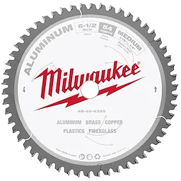 Milwaukee 6-1/2" Aluminum Cutting Circular Saw Blade with 54 teeth, suitable for aluminum, brass, copper, plastics, and fiberglass.