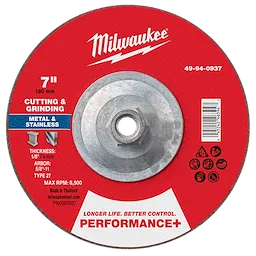 7" x 1/8" x 5/8"-11 Performance+ Dual Metal Cut & Grind Wheel - Type 27 for cutting and grinding metal and stainless steel.