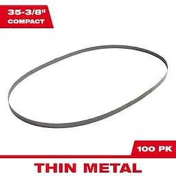 Band Saw Blade Main Image, 35-3/8" compact size, designed for cutting thin metal, available in a pack of 100.