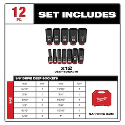 12PC SHOCKWAVE Impact Duty(TM) 3/8" Drive SAE Deep 6 Point Socket Set