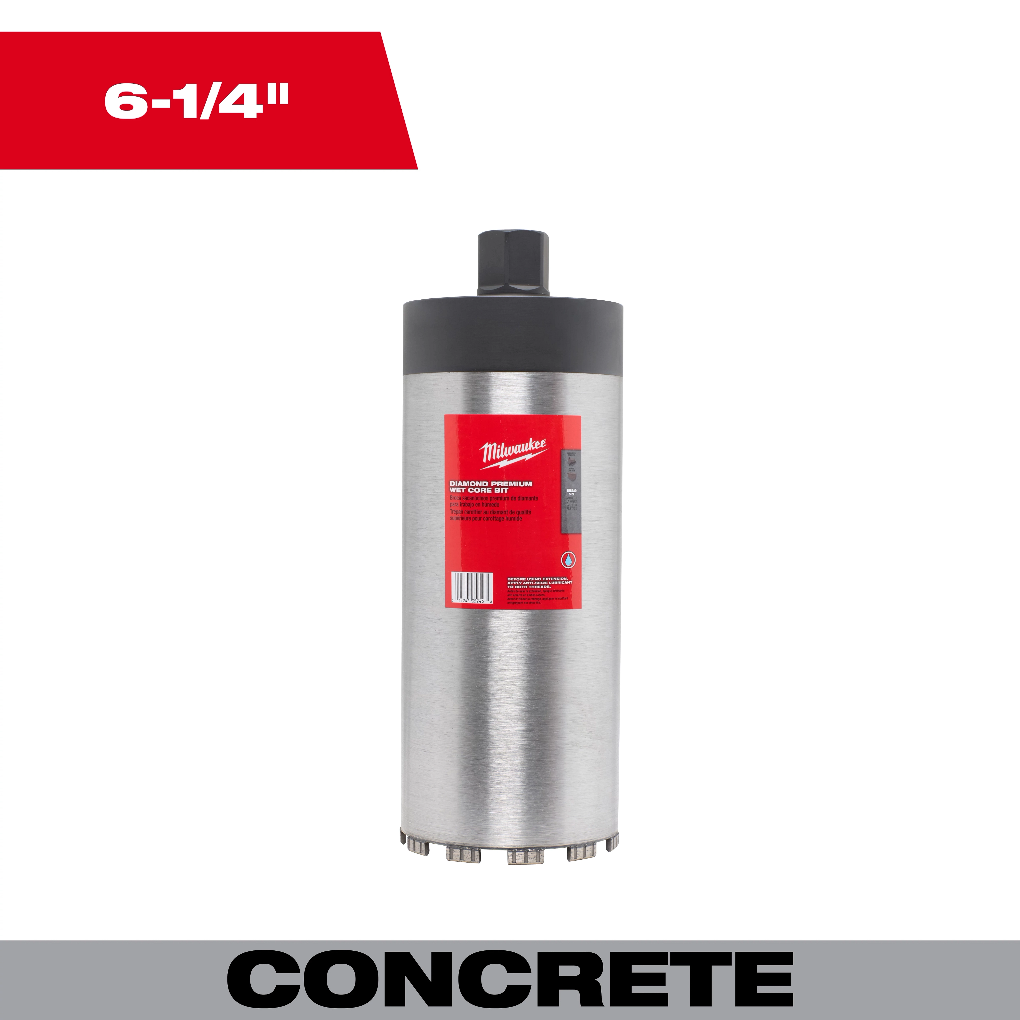 6-1/4" Diamond Premium Wet Core Bit for concrete drilling, shown with a metallic cylindrical body and black top.