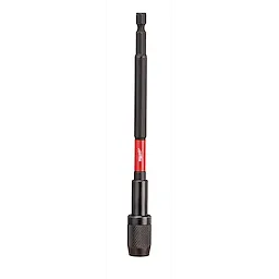 6.00" SHOCKWAVE Impact Locking Bit Holder with a red and black design, extended shaft, and a textured grip end for easy handling.